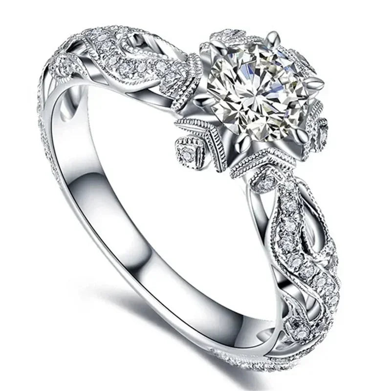 Fashion Ring Exquisite Inlaid Round Flower Stones Wedding Rings For Women Engagement Jewelry HipHop Party Gift Creative