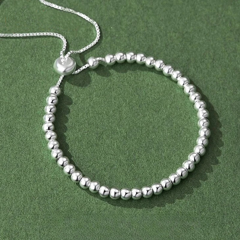 925 Sterling Silver Beads Bracelets for Women 100% Solid Adjustable Handmade Simple Design Fashion Party Wedding Jewelry Gifts