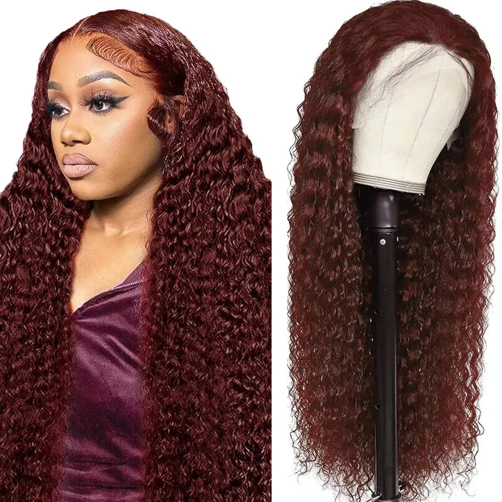 36 Inches Curly Wigs 13×6 Lace Front Human Hair Wig Reddish Brown Glueless Wigs Human Hair Water Wave Human Hair Wigs