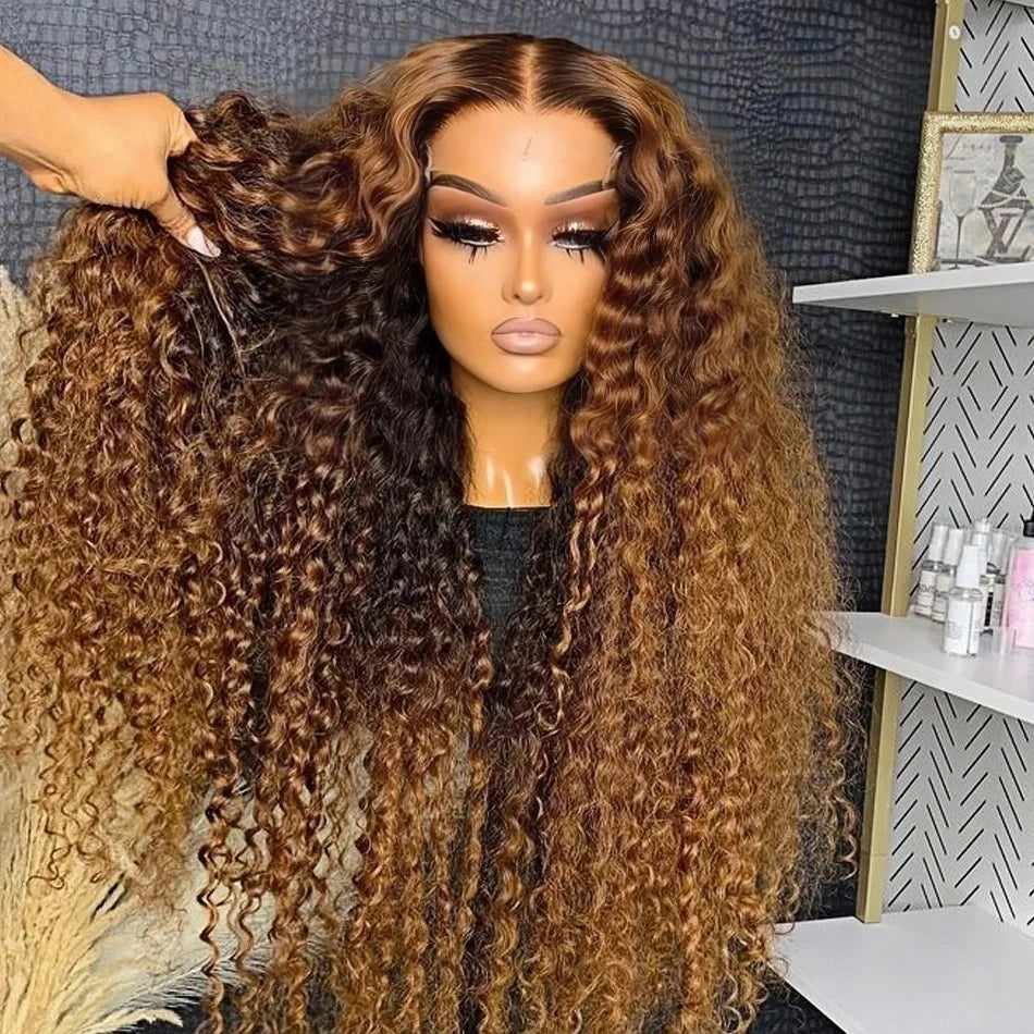 High Density 30 Inch Deep Wave 13x4 HD Lace Front Human Hair Wig Water Wave Curly Transpare Ombre Brown Wig Human Hair For Women