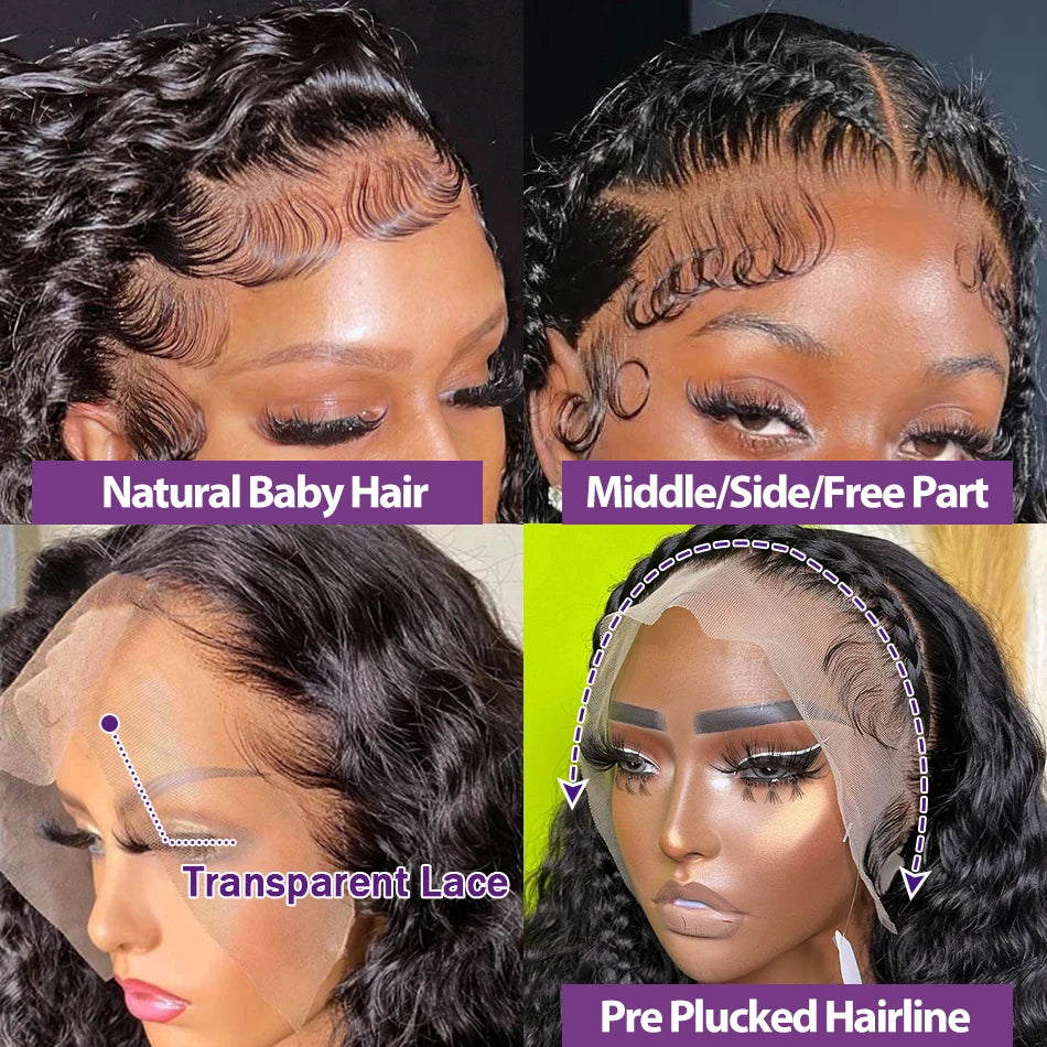 Hd Transparent Deep Wave Frontal Wig 13x6 Hd Lace Curly Lace Front Human Hair Wigs For Women Wet And Wavy 4x4 Water Closure Wig