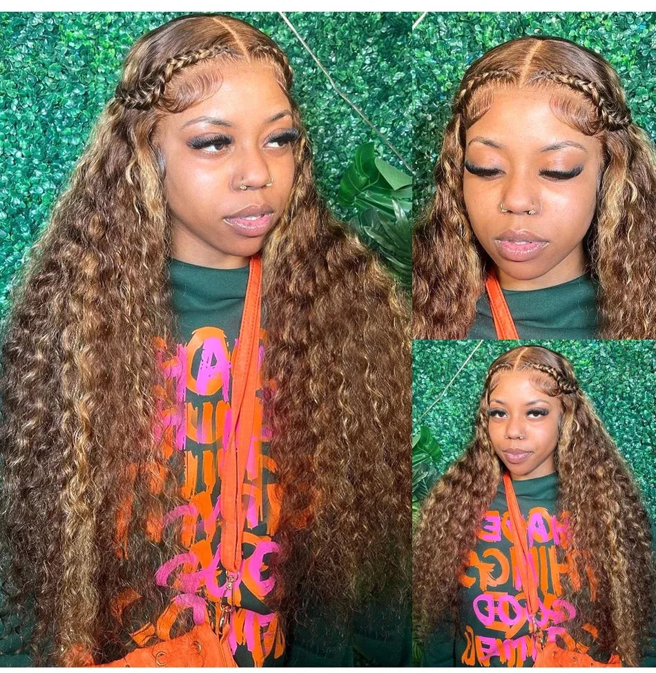 Highlight Wig Human Hair Deep Wave 13x4 Lace Frontal Wig Curly Ombre Transparent Lace Front Wig Colored Honey Blonde Lace Wig
