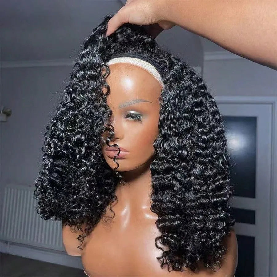 Water Curly Half Wig Drawstring Human Hair Wigs 3 In 1 Flip Over Half Wig Glueless Wig Elastic Band Clip in Hair 3/4 Half Wig