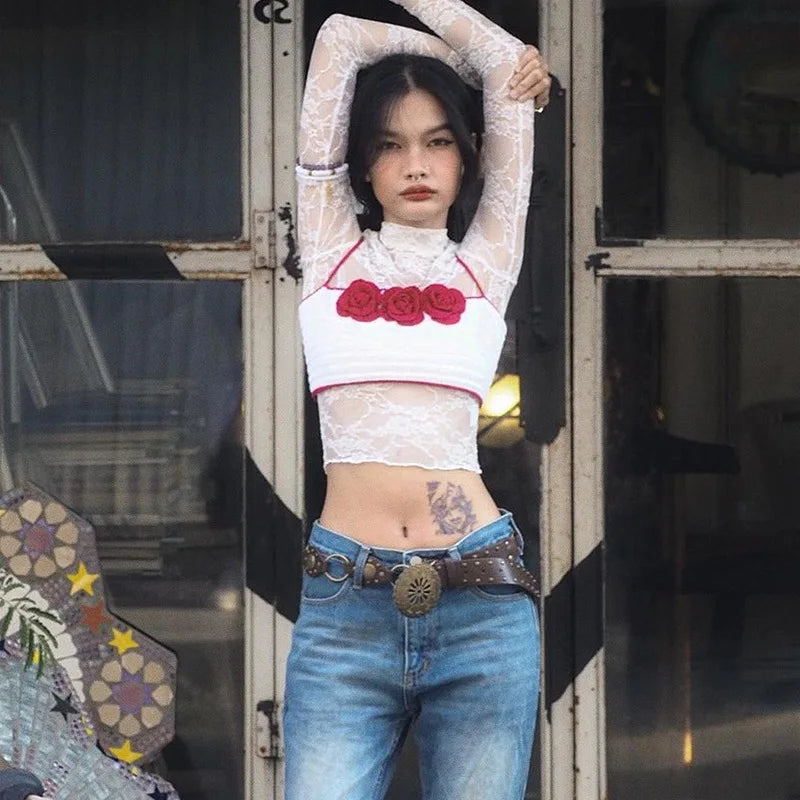 Floral Hot Tops For Women Edgy Clothes Y2k Accessories Knitted Corset Streetwear Spaghetti Strap Ropa Mujer White Camison Verano
