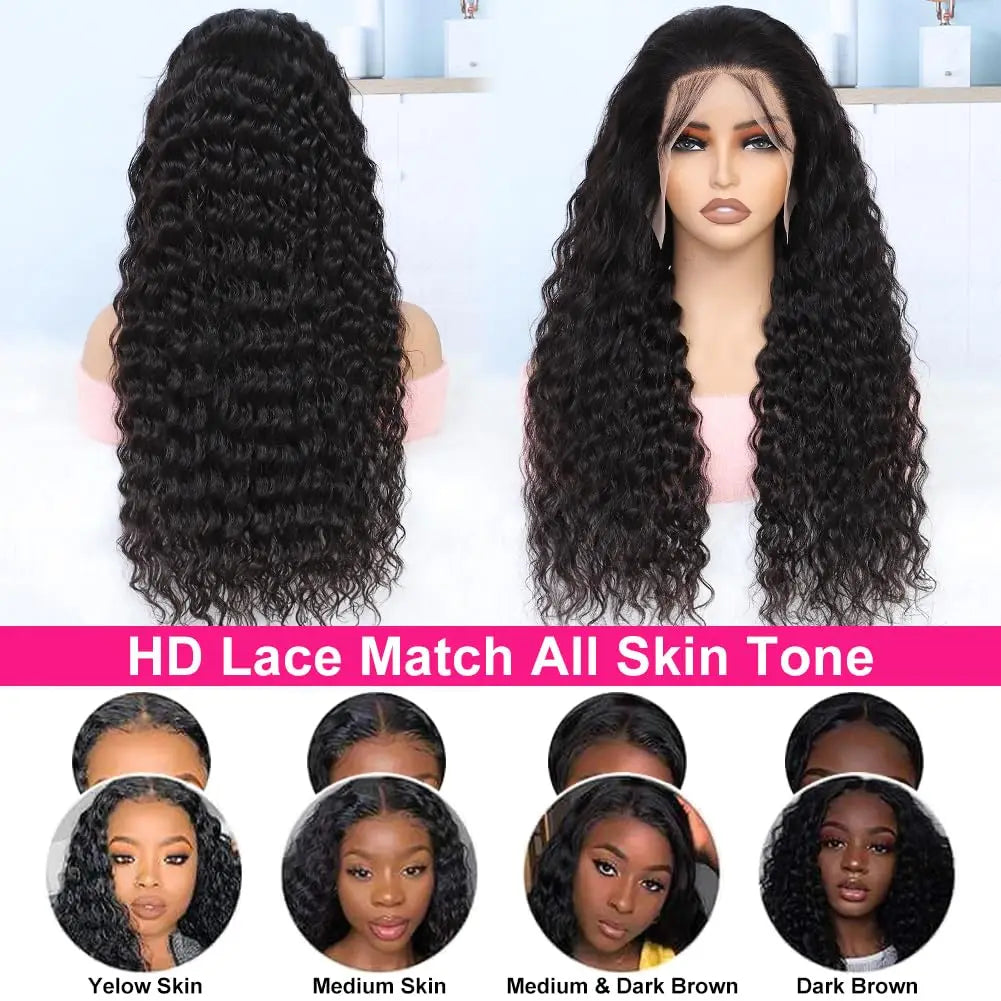 Deep Wave Lace Front Wigs Human Hair 13x6 13x4 HD Lace Frontal Wigs Human Hair 34inch Pre Plucked Water Curly Wave Wig For Women