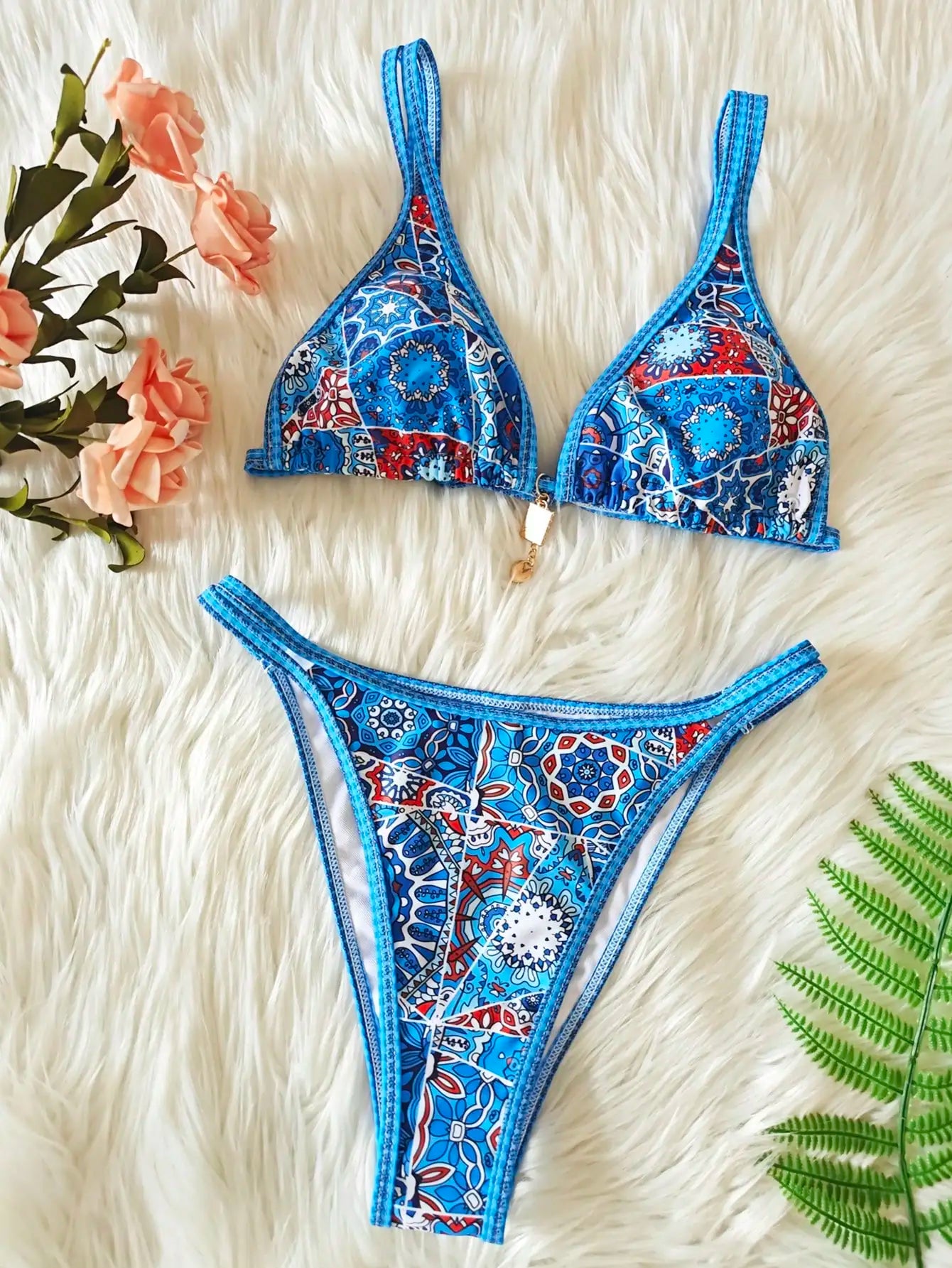 Two Piece Swimsuit Bikini Summer Fashion New Sexy Backless Printed Retro Women's Swimsuit