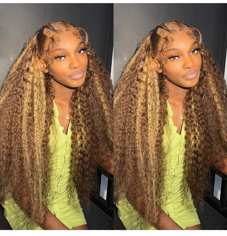 Highlight Wig Human Hair Deep Wave 13x4 Lace Frontal Wig Curly Ombre Transparent Lace Front Wig Colored Honey Blonde Lace Wig