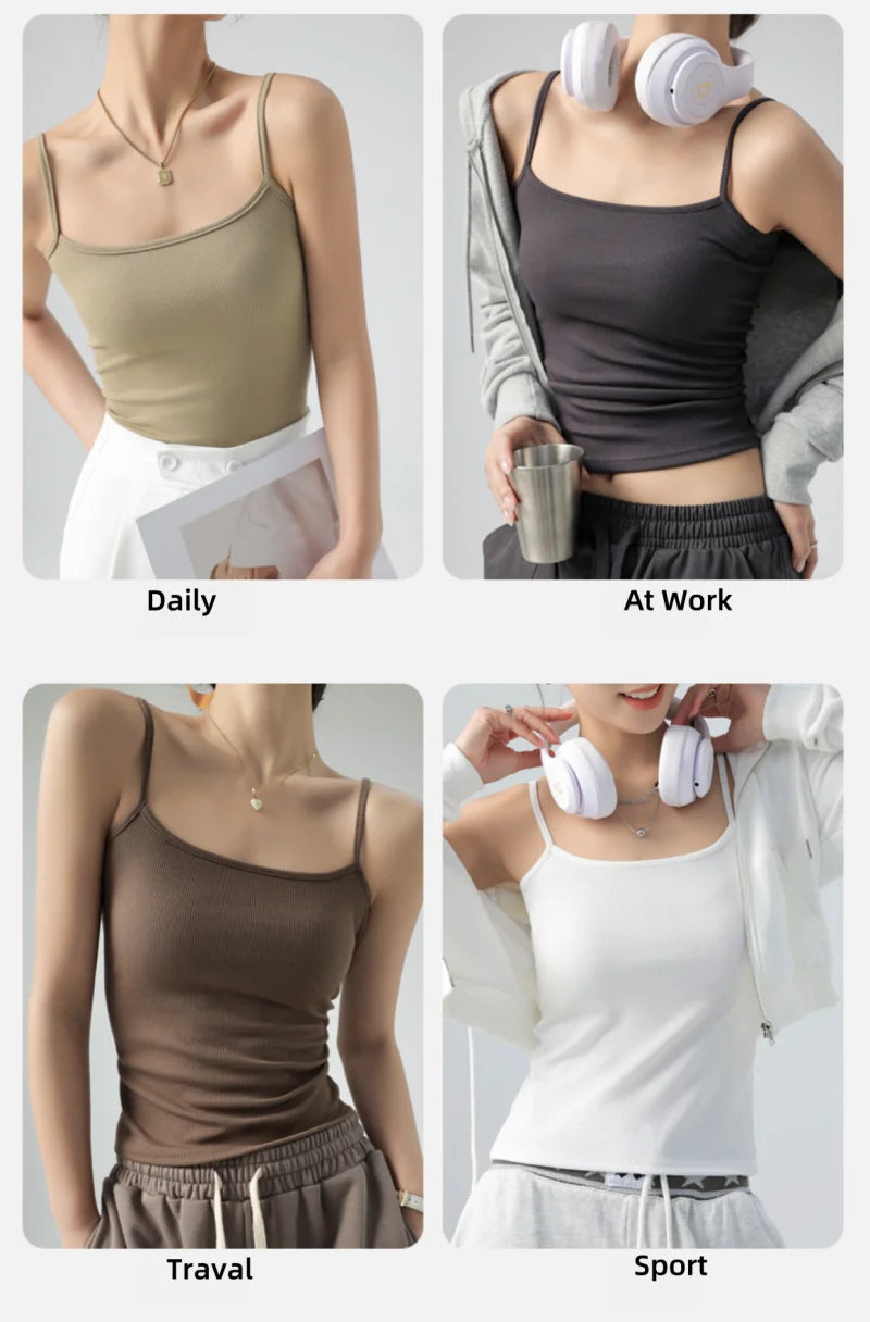 Hot New Solid Color Sexy Tank Tops Soft Spaghetti Strap Crop Tops Summer Casual Camisole Sleeveless Basic Vest Summer Women Tops