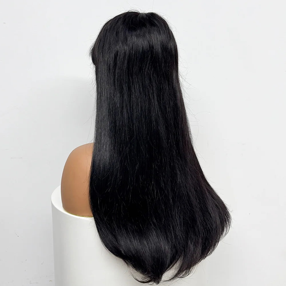 280% Density Straight Human Hair Wig With Bangs 100% Human Hair Wig 1x3 Lace Bang Straight Wig for Black Girl Women