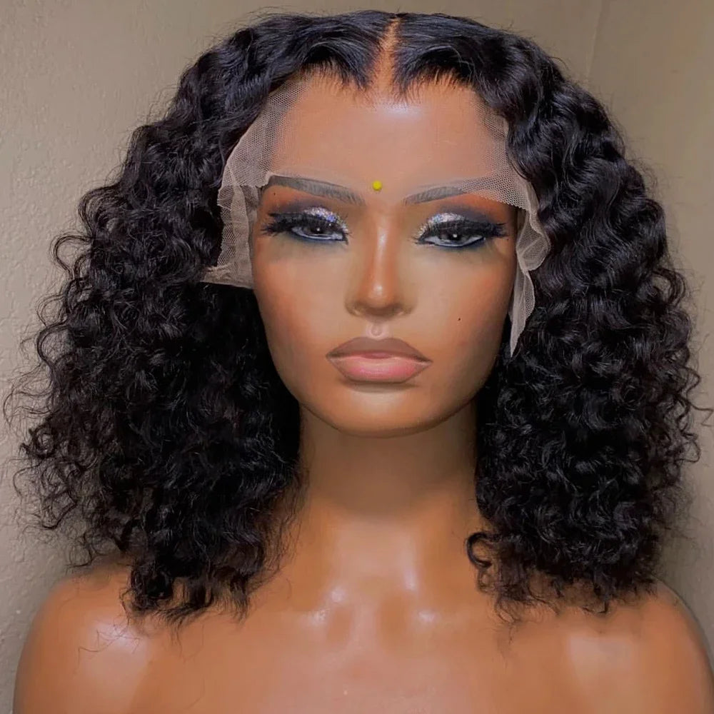 Wear And Go 13x4 Deep Wave Human Hair Short Bob Wigs For Women Ready To Go Glueless Kinky Curly Lace Front Wig Pre Cut No Lace
