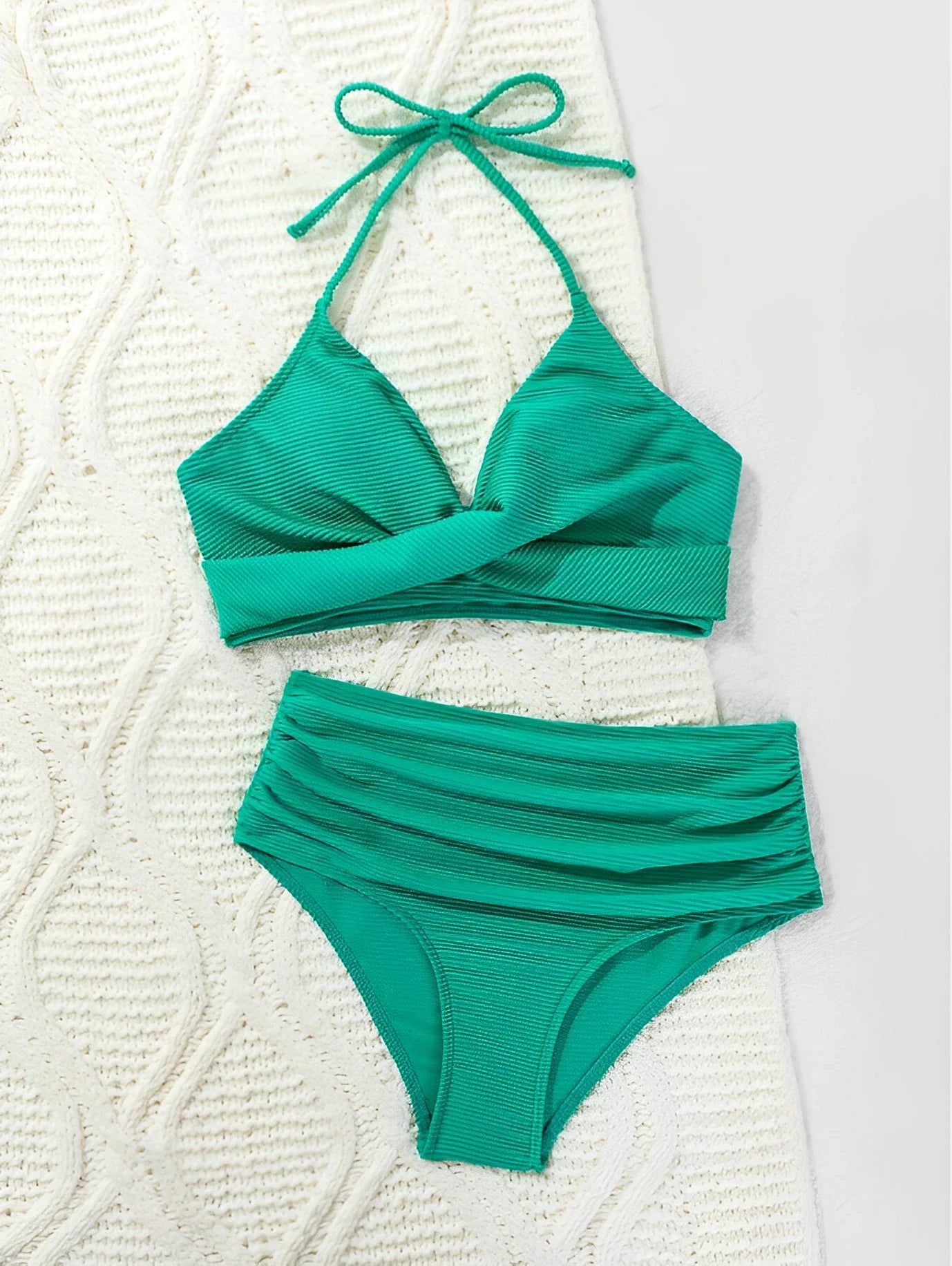 Sexy High Waist Bikini 2025 Women Halter Swimwear Female Swimsuit Solid Bathers Swimming Bathing Swim Suit Summer Beachwear