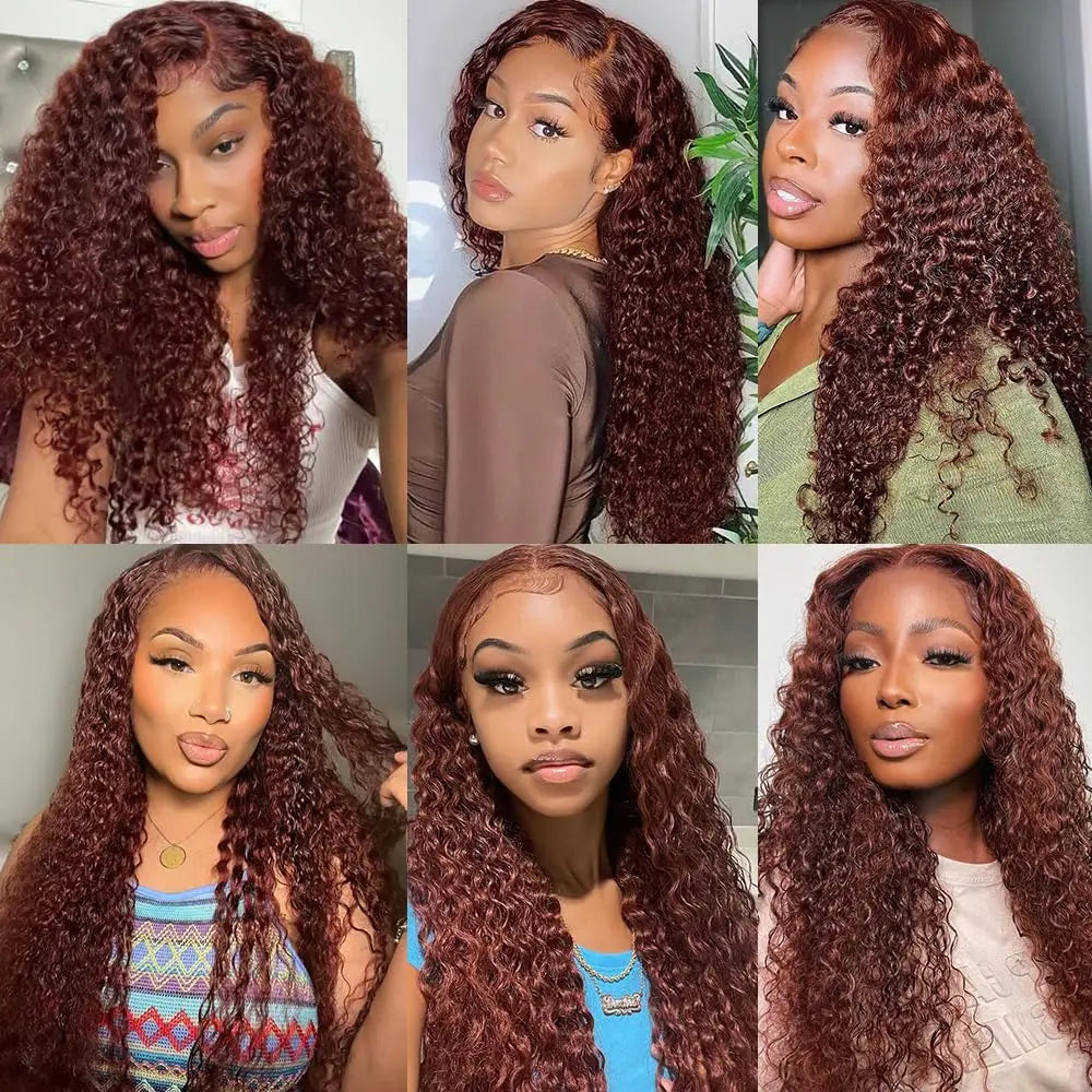 36 Inches Curly Wigs 13×6 Lace Front Human Hair Wig Reddish Brown Glueless Wigs Human Hair Water Wave Human Hair Wigs