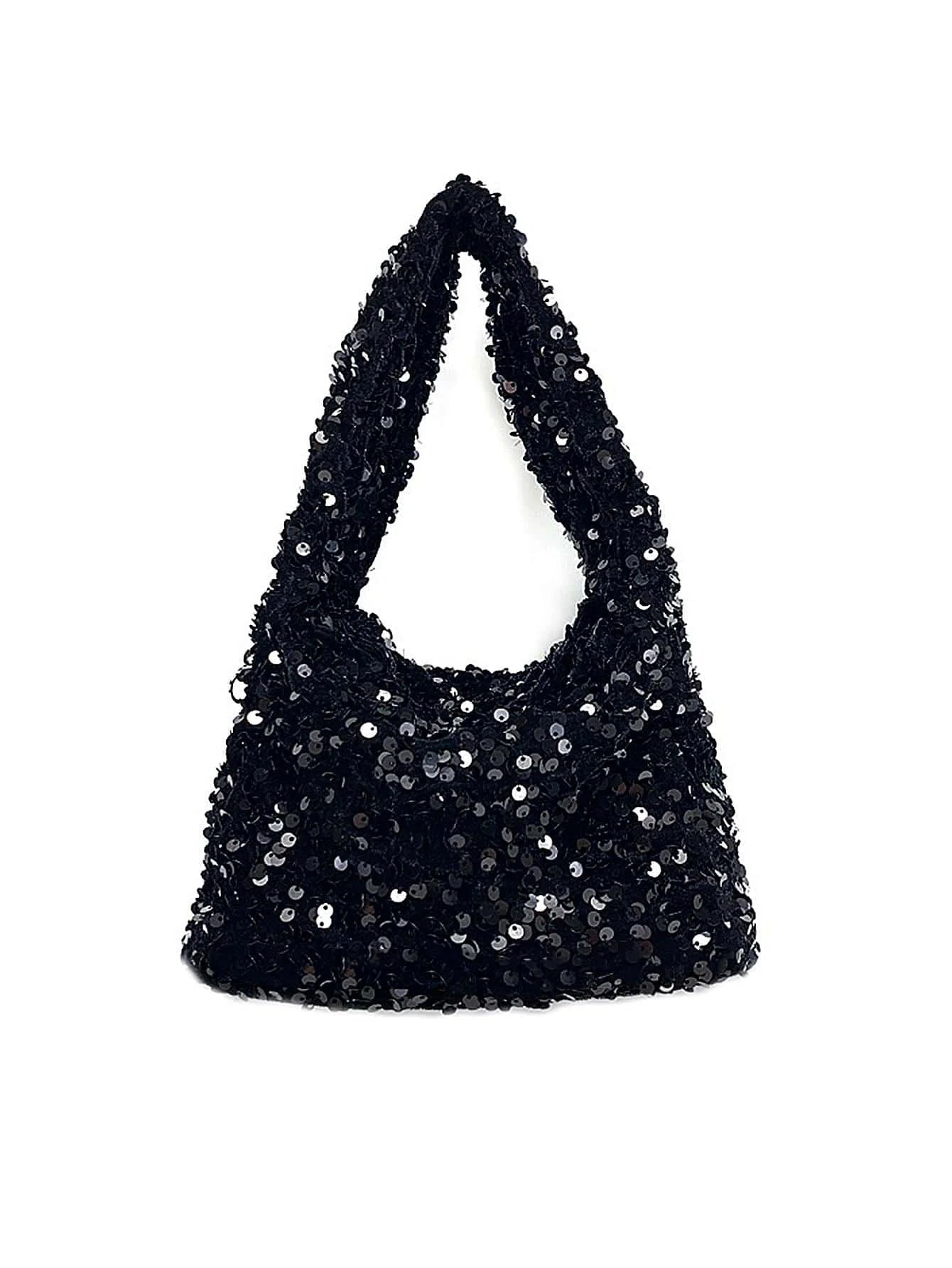 Fashionable blingbling handbag 2024 new fashion handbag black sequined handbag for women silver sequined shoulder armpit bag