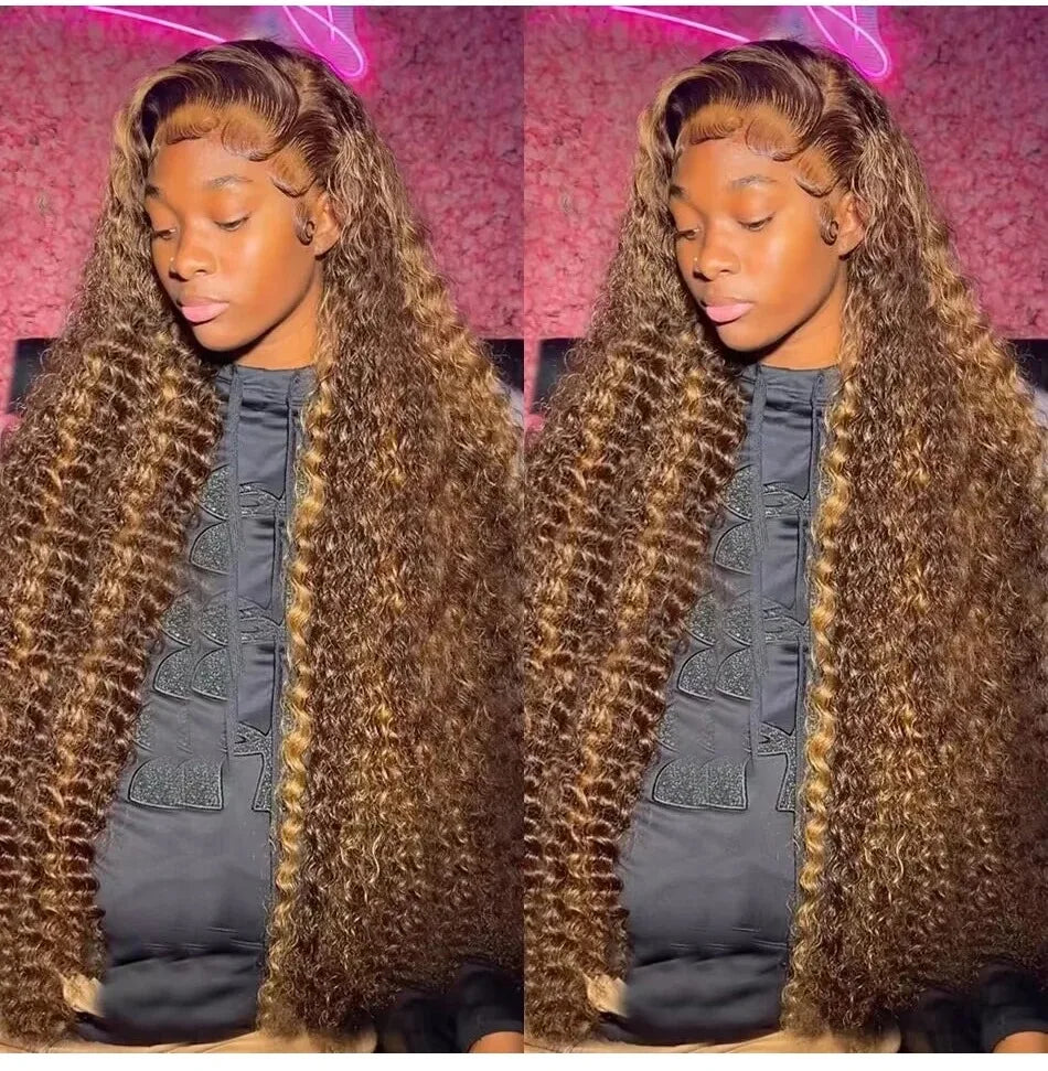 Highlight Wig Human Hair Deep Wave 13x4 Lace Frontal Wig Curly Ombre Transparent Lace Front Wig Colored Honey Blonde Lace Wig