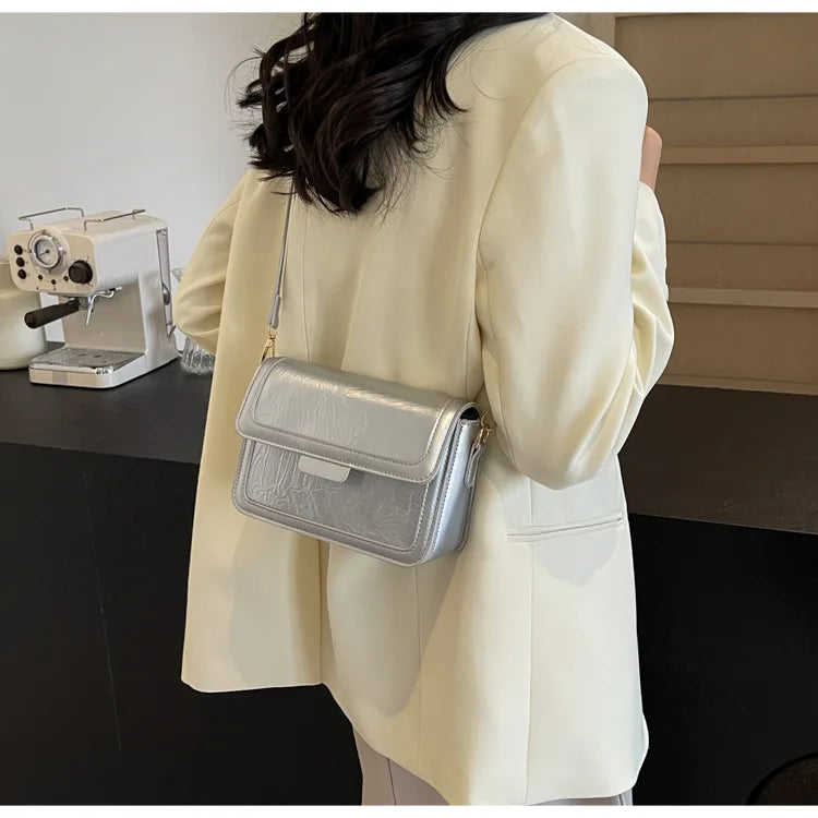 2025 New Fashion Glossy Square Bag for Women, Minimalist Versatile Shoulder Bag Crossbody Purse, Office Commuter Handbag, Trendy