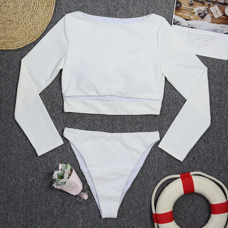 Sexy Women Swimsuit 2025 Bikinis Set Long Sleeve Swimwear Surfing Two Piece Swimsuit Tankini Swimming Bathing Suit Beach Wear