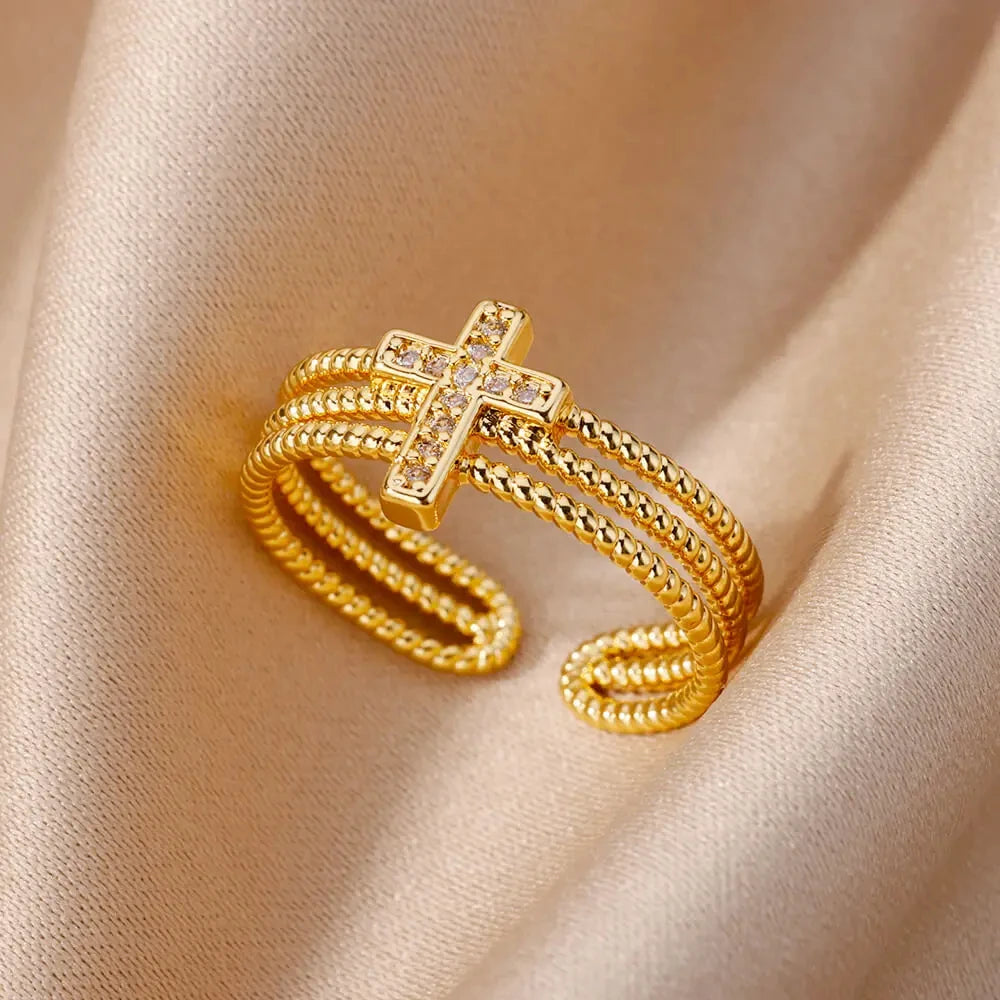 2025 Fashion Geometry Flower Rings For Women Gold Color Stainless Steel Finger Ring Trend Luxury Boho Aesthetic Jewelry