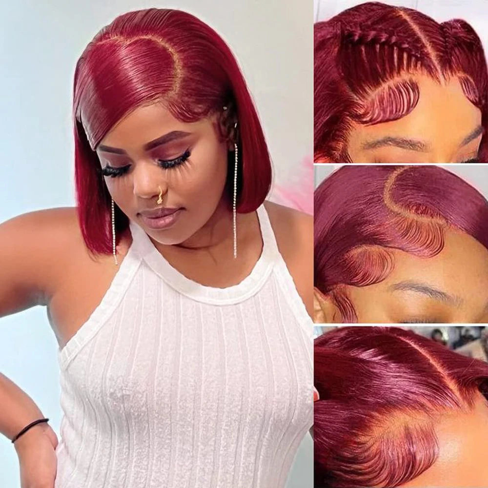 Human Hair Straight Bob Wigs 100% Human Hair 99J Burgundy Color Glueless Bob Wig Bob Wig Brazilian Straight Lace Front Human