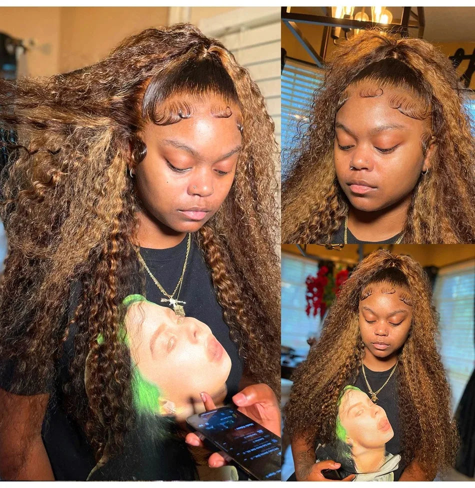 Highlight Wig Human Hair Deep Wave 13x4 Lace Frontal Wig Curly Ombre Transparent Lace Front Wig Colored Honey Blonde Lace Wig