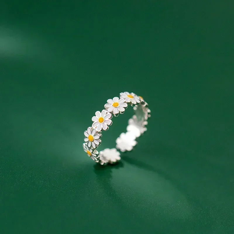 Fashion Vintage Daisy Flower Rings For Women Style Adjustable Opening Finger Ring Bride Wedding Engagement Statement Jewelry