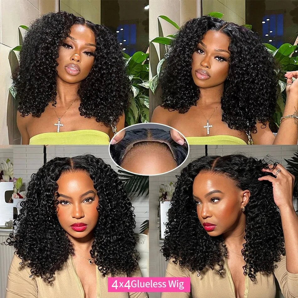 Wear And Go 13x4 Deep Wave Human Hair Short Bob Wigs For Women Ready To Go Glueless Kinky Curly Lace Front Wig Pre Cut No Lace