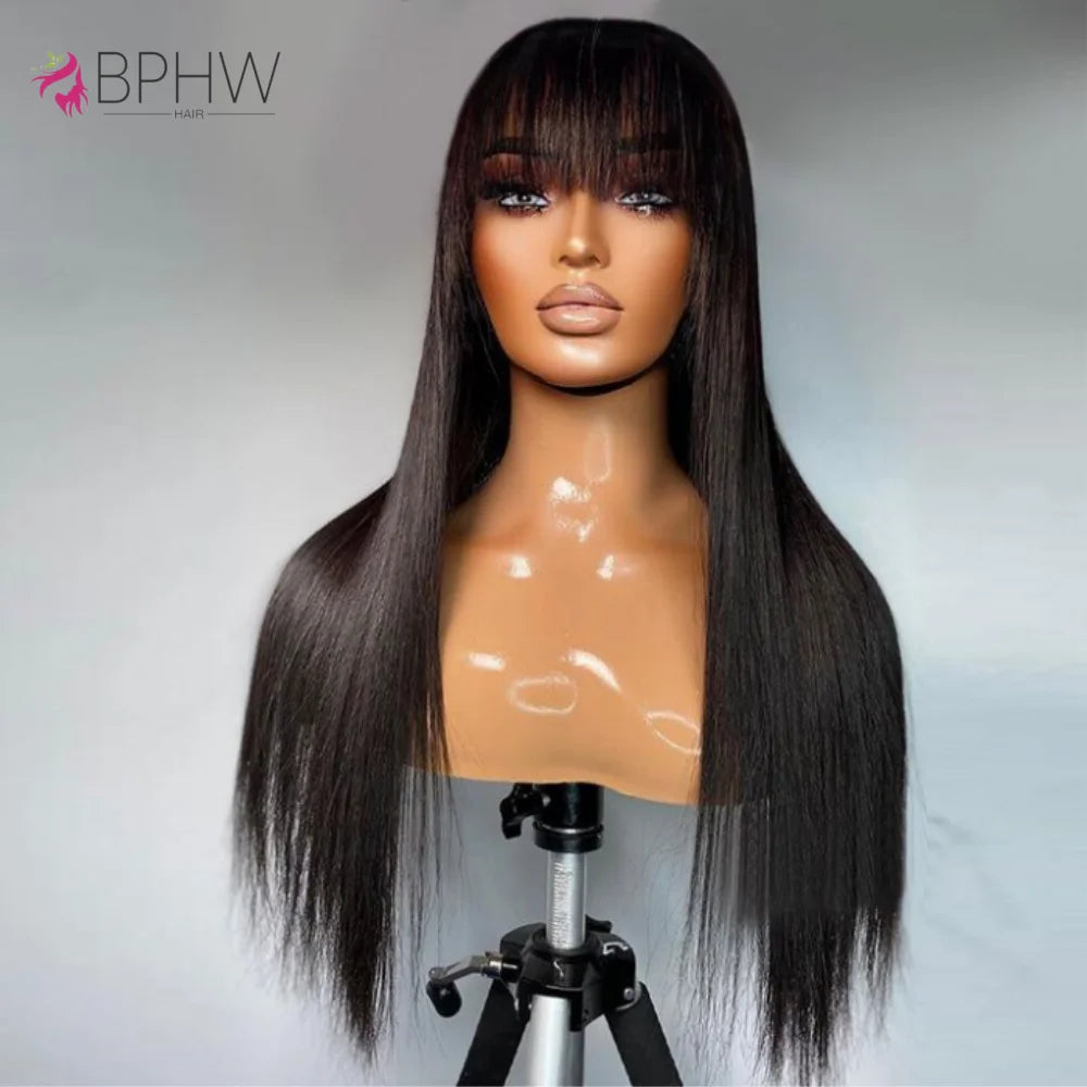 Straight Human Hair Wigs Full Machine Made 100% Human Hair Wigs With Bangs For Women Brazilian Cheap Wig On Sale Clearance BPHW