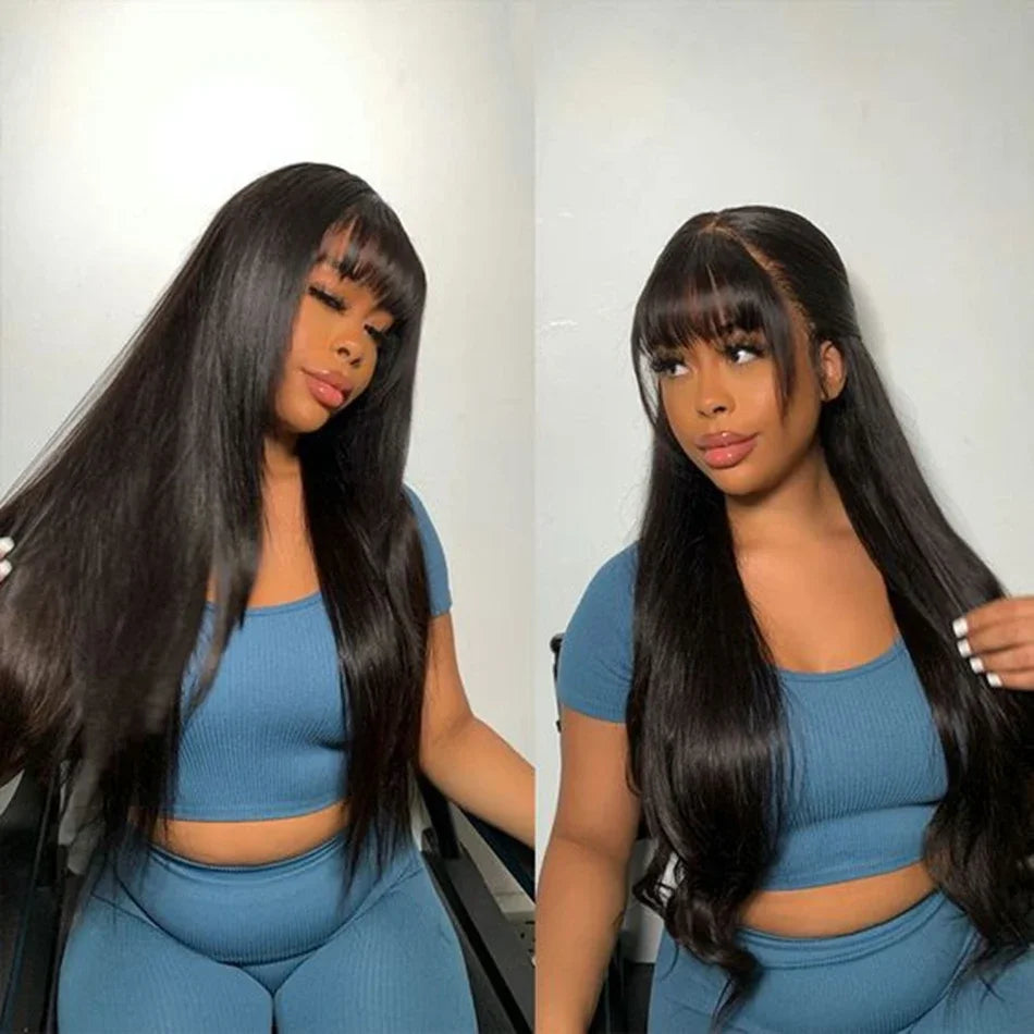 12A Straight Human Hair Wig With Bang Brazilian Wig Wholesale Fringe Wig Long Inch Full Machine Made Wig For Women Short Bob Wig