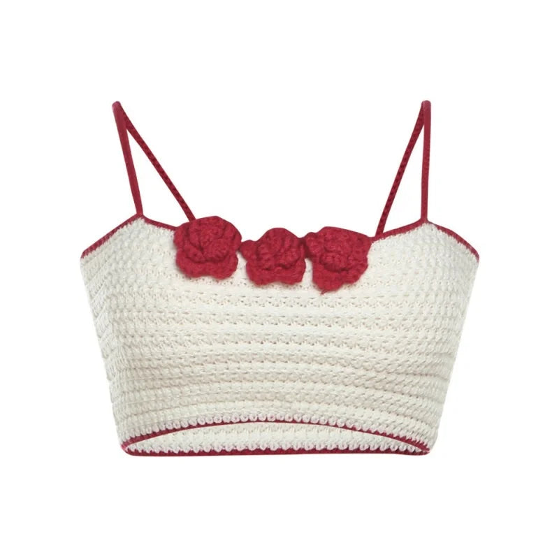 Floral Hot Tops For Women Edgy Clothes Y2k Accessories Knitted Corset Streetwear Spaghetti Strap Ropa Mujer White Camison Verano