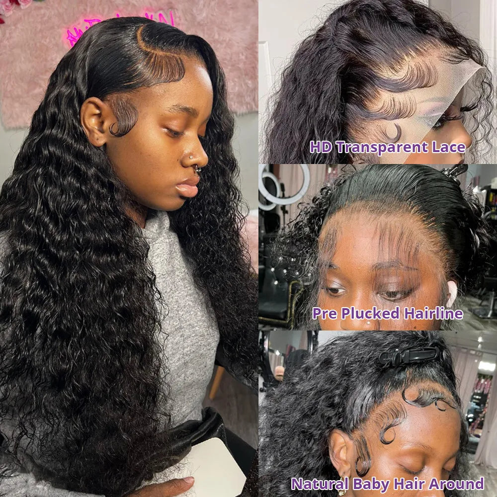 40 Inch 13x4 Curly Lace Front Human Hair Wigs For Women Water Wave Pre Plucked Brazilian Hair Deep Wave 13x6 Hd Lace Frontal Wig