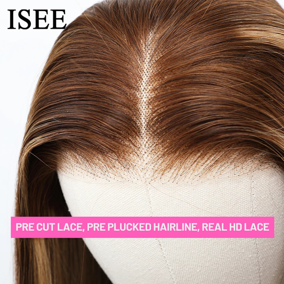 Wear And Go Glueless Human Hair ISEE Brazilian Straight Highlight Wig 6x4 HD Lace Glueless Preplucked Human Wigs Ready To Go