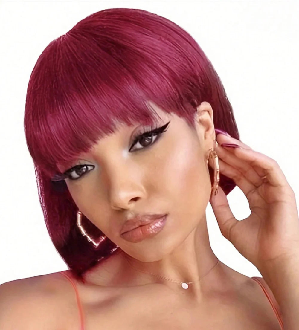 Straight Human Hair Wigs For Women Human Hair Straight Human Hair Bob Hair Wig With Bangs No Lace Fringe Wig Brazilian Hair Sale