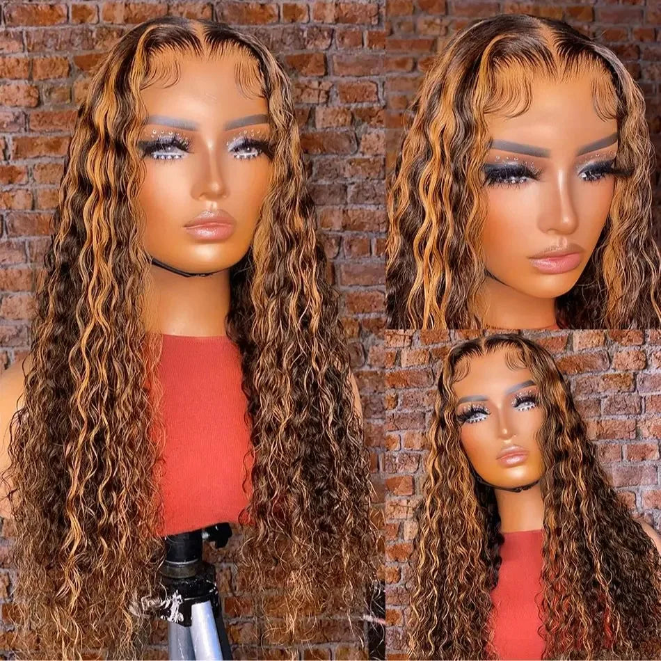 Highlight Wig Human Hair Deep Wave 13x4 Lace Frontal Wig Curly Ombre Transparent Lace Front Wig Colored Honey Blonde Lace Wig