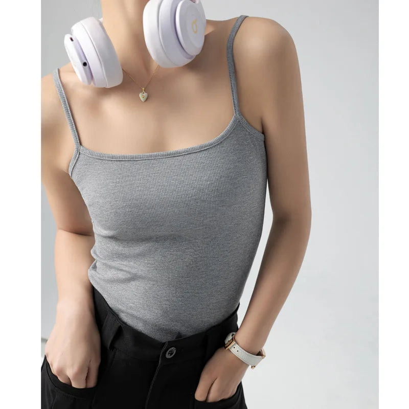 Hot New Solid Color Sexy Tank Tops Soft Spaghetti Strap Crop Tops Summer Casual Camisole Sleeveless Basic Vest Summer Women Tops