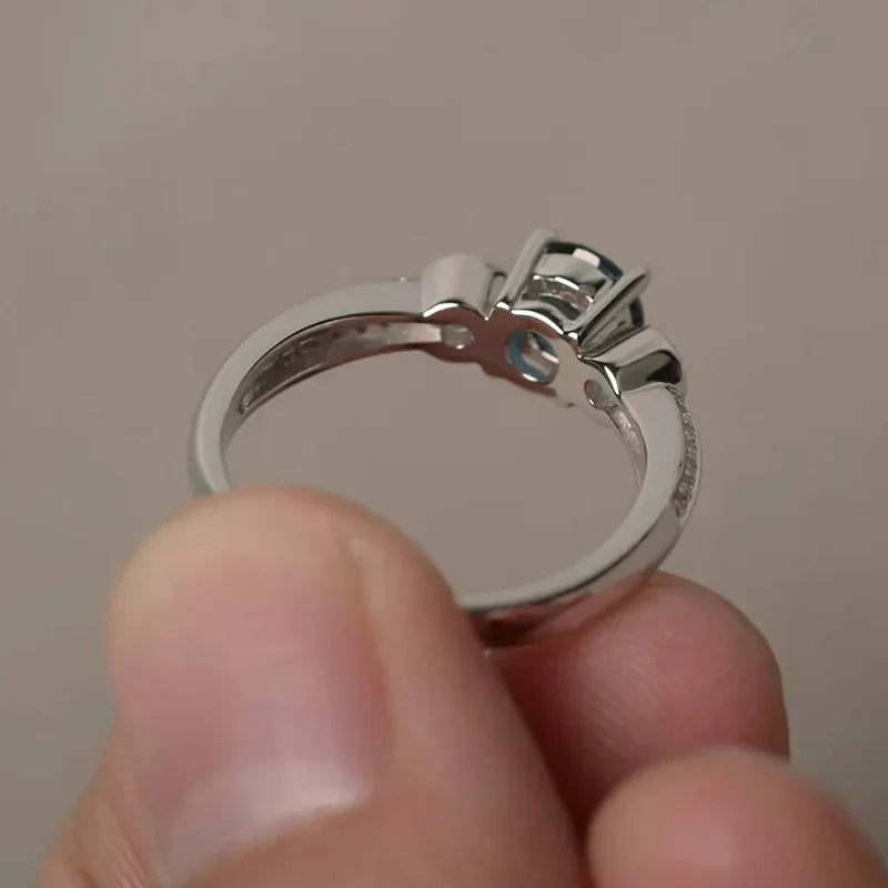 Fashion Female Ring 925 Sterling Silve Sea Blue Round Zircon Finger Rings for Women Promise Love Wedding Ring for Women Jewelry
