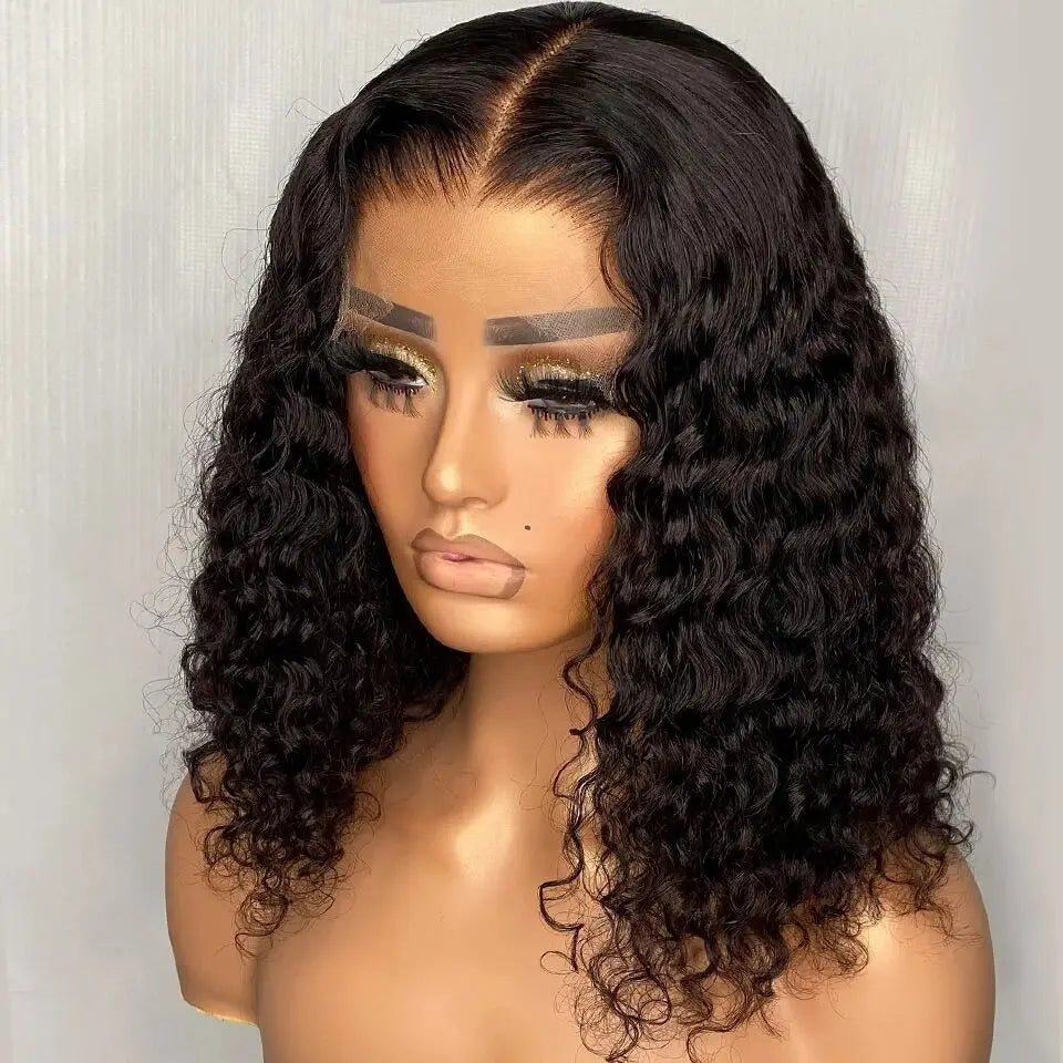 Wear And Go 13x4 Deep Wave Human Hair Short Bob Wigs For Women Ready To Go Glueless Kinky Curly Lace Front Wig Pre Cut No Lace