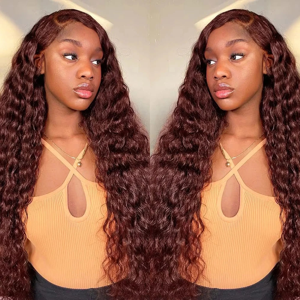36 Inches Curly Wigs 13×6 Lace Front Human Hair Wig Reddish Brown Glueless Wigs Human Hair Water Wave Human Hair Wigs