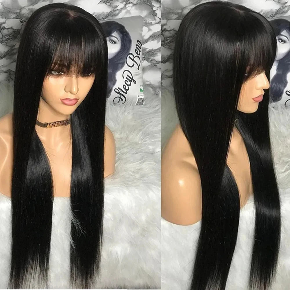 3x1 Hd Lace Straight Human Hair Wig With Bangs Short Bob Human Hair Wigs For Black Women Brazilian 30 34 Inch Long Fringe Wig