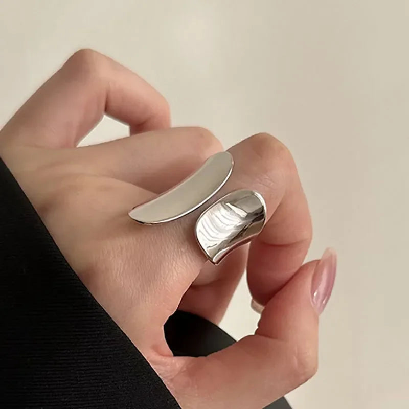 Fashion Silver Color Width Rings Statement Girls Women's Punk Hollow Geometric Wide Rings 2023 Trend Jewelry Gifts Wholesale