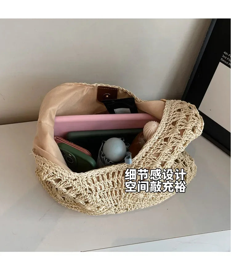 2025 New Fashion Popular Boho Woven Straw Handbag Summer Beach Crossbody Bag Fashion Knitted Purse Outdoor Leisure