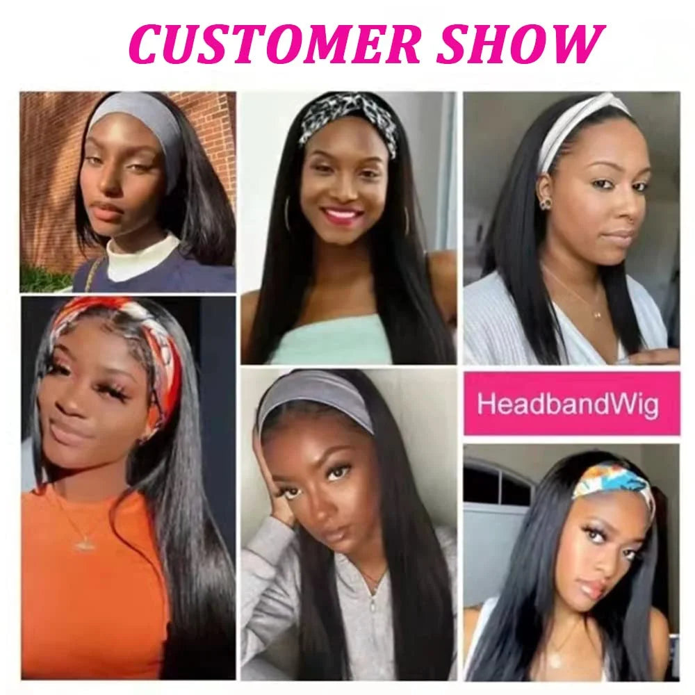 Brazilian Human Hair Wig Bone Straight Headband Wigs Human Hair For Women Full Machine Made Wigs Human Hair Lazy Gilrs Friendly