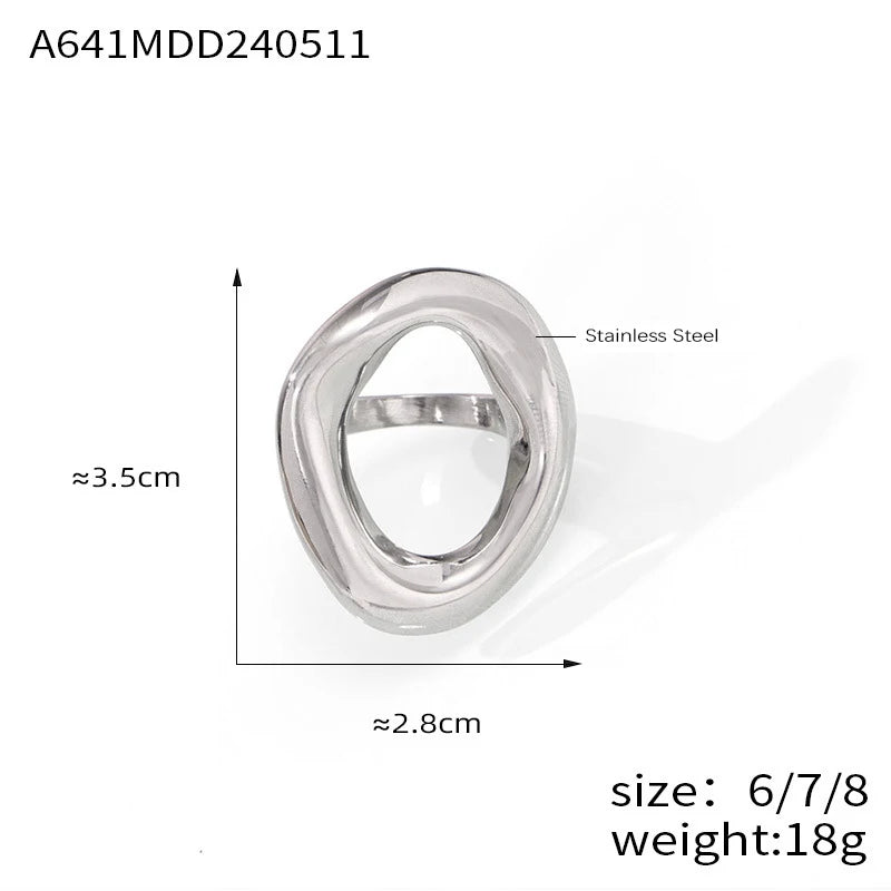 Fashion Minimalist Large Rings For Women Stainless Steel Gold Plated Waterproof Hip-hop Women's Finger Ring Aesthetic Jewelry