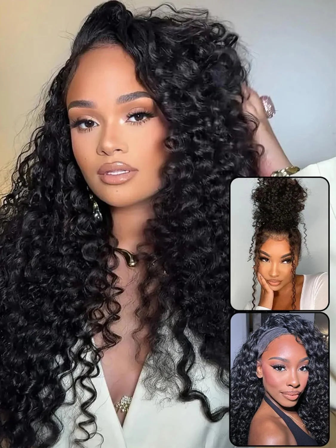 Water Curly Half Wig Drawstring Human Hair Wigs 3 In 1 Flip Over Half Wig Glueless Wig Elastic Band Clip in Hair 3/4 Half Wig