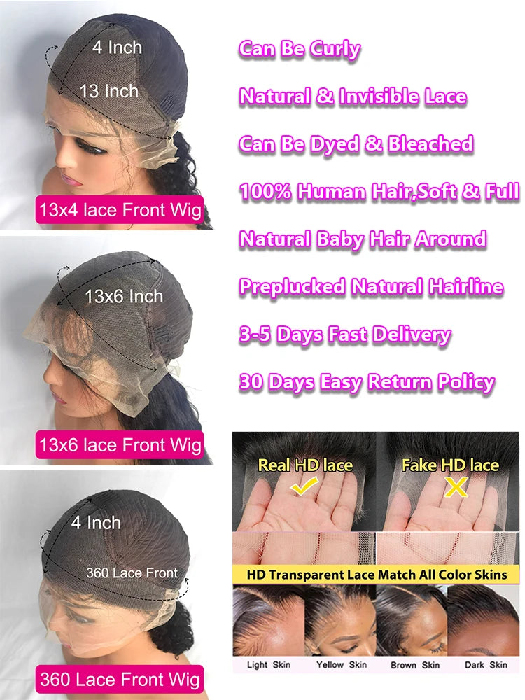 Bone Straight Human Hair Wigs For Women 13x6 HD Transparent Lace Closure Wig Pre Plucked With Baby Hair 4x4 360 Lace Frontal Wig