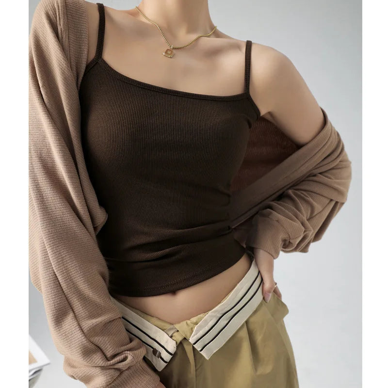 Hot New Solid Color Sexy Tank Tops Soft Spaghetti Strap Crop Tops Summer Casual Camisole Sleeveless Basic Vest Summer Women Tops
