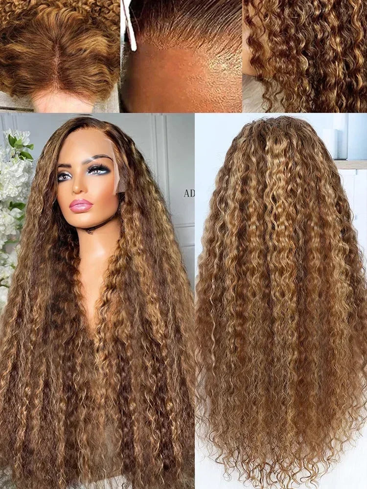 High Density 30 Inch Deep Wave 13x4 HD Lace Front Human Hair Wig Water Wave Curly Transpare Ombre Brown Wig Human Hair For Women