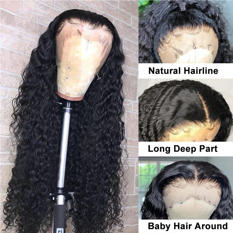 Deep Wave Human Hair Wig 13x4 4x4 Water Wave Transparent Lace Frontal Brazilian Virgin Pre Plucked 180% Density For Women