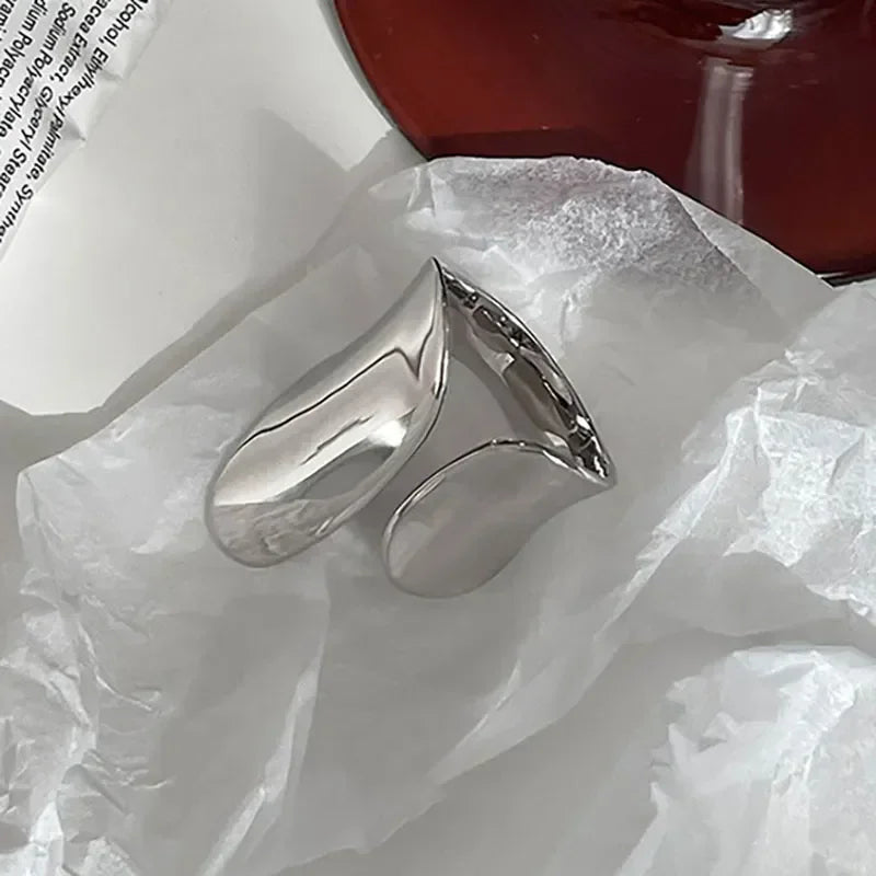 Fashion Silver Color Width Rings Statement Girls Women's Punk Hollow Geometric Wide Rings 2023 Trend Jewelry Gifts Wholesale