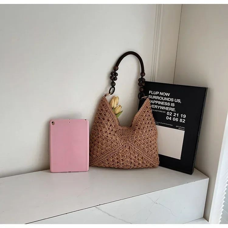 2025 New Fashion Popular Boho Woven Straw Handbag Summer Beach Crossbody Bag Fashion Knitted Purse Outdoor Leisure