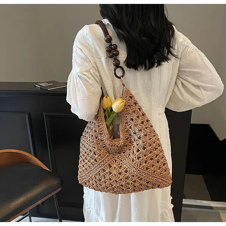 2025 New Fashion Popular Boho Woven Straw Handbag Summer Beach Crossbody Bag Fashion Knitted Purse Outdoor Leisure