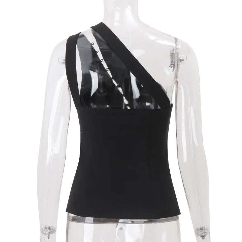 Summer New Fashion Design Oblique Neck Hook Buckles Hot Girl Sleeveless Tank Top